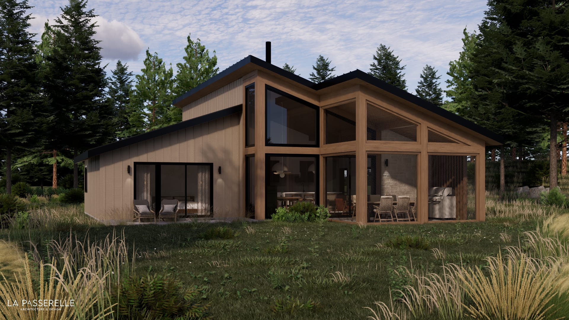 Vue arrière de construction en bois par Constructions Gintech